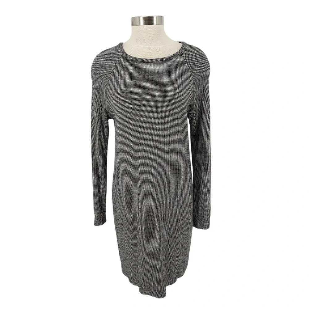 Lou & Grey Sweater Shirt Dress Houndstooth Long Sleeve Knit